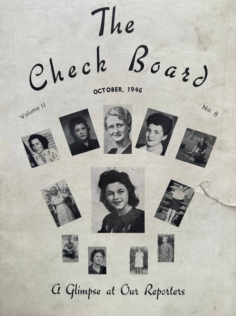 “The Check Board,” October 1946 cover titled “A Glimpse at Our Reporters,” featuring a collage of staff portrait photos.